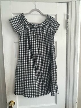 SOLD 
Black & White Gingham Off-Shoulder Minidress
